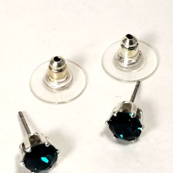 Swarovski Crystal - Sterling Silver Overlay 2 CTW Emerald Stud Earrings - 0.24" - Picture 7 of 9